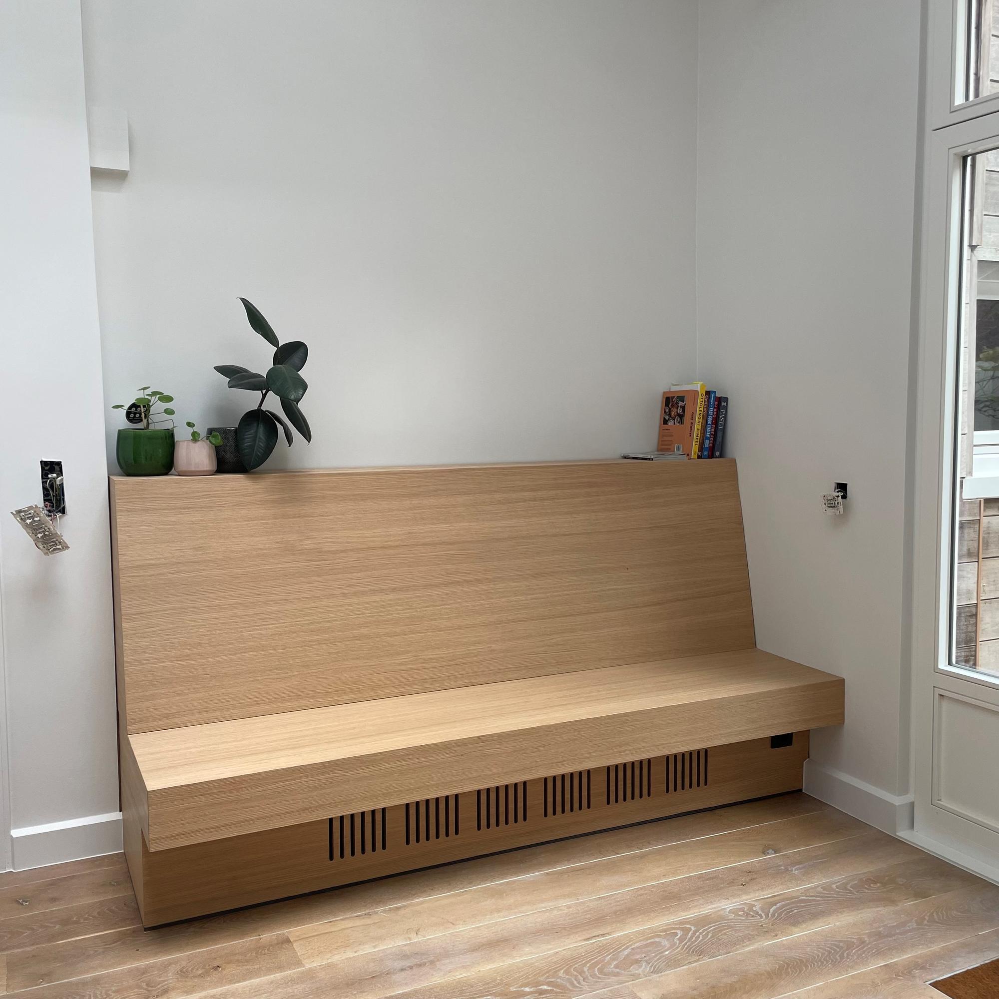Inrichting woonkamer - haardbekleding - haardwand - maatwerk - timmer ateljé - marke kortrijk